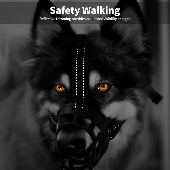 BARKLESS Dog Muzzle, Soft Basket Silicone Muzzle for Dogs to Prevent Biting and Chewing, Breathable Cage Mouth Cover for Training, Allows Drinking and Panting, Used with Collar