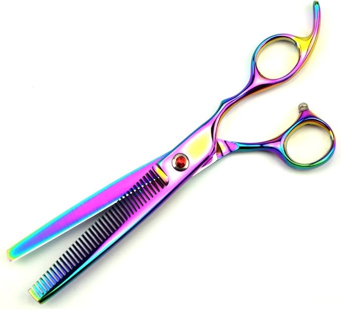 LILYS PET Professional PET Grooming scissors Kit,Coated Titanium,Sharp and Strong Stainless Steel Blade for Dogs Cats Hair Cutting,3 Pieces of Scissors with a Comb and a Case (7.0 inches, Rainbow)