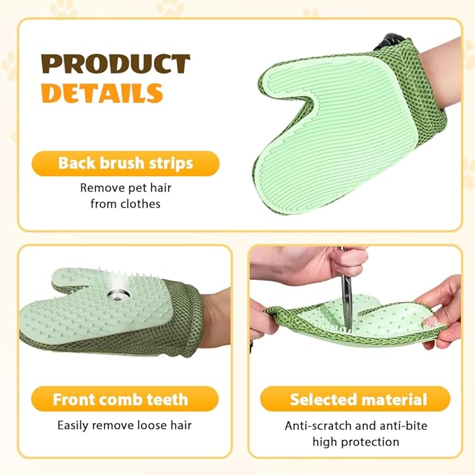 All-in-One Grooming Mist Glove for Pets, Upgrade Efficient Pet Hair Remover Gloves Grooming Spray Comb, Gentle Deshedding Efficient for Dogs & Cats (Green)