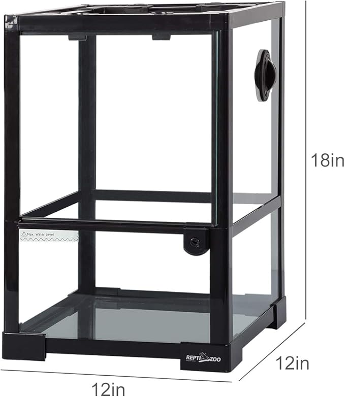 REPTI ZOO Amphibian Habitat Tank 10 Gallon, Full Vision Glass Reptile Terrarium 12" x 12" x 18", Vertical Reptile Tank with Deep Base & Top Screen Ventilation