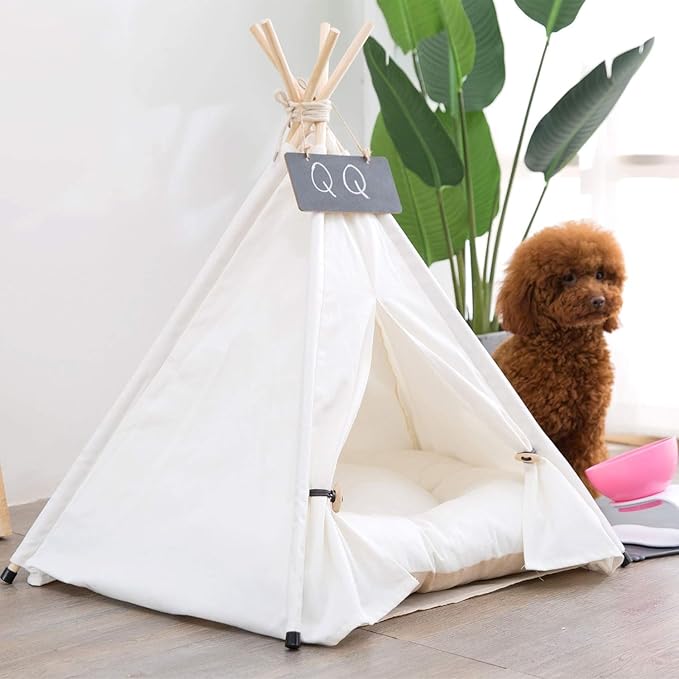 Pet Teepee Dog & Puppy Cat Tents Tipi Bed Portable Houses with Thick Cushion for Pets Up to 33lbs