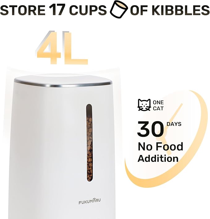 FUKUMARU Automatic Cat Feeder, 4L Dog Feeders with Double Bowls, Support DIY Meals and Timed Control WiFi Cat sFood Dispenser, Suit for Most Pet Food