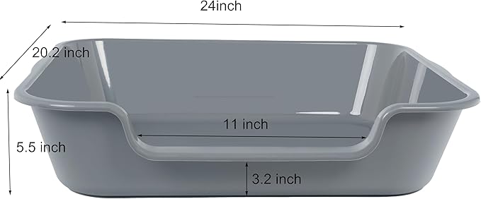 2 Pack of Extra Large Cat Litter Box (ABS Material), Low Entry Senior Litter Pen for Geriatric Kitty Big Cats, Jumbo Pet Safe Litter Boxes Tray for Indoor Pets Potty (Gray, 24" L x 20" W)