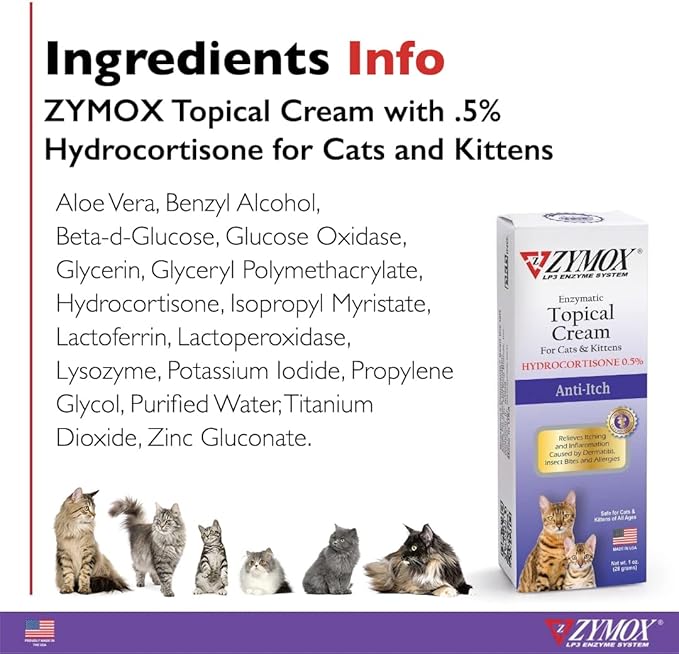 Zymox Cat & Kitten Topical Cream w/ .5% hydrocortisone - 1 oz. Tube