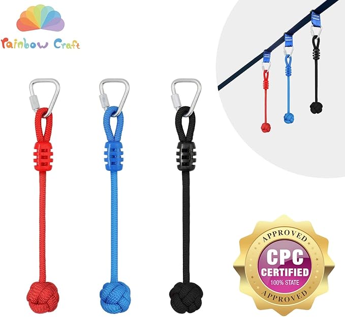 Rainbow Craft 3-Pack Ninja Fist Holds for Warrior Obstacle Course - Slackline & Monkey Bar Accessories, Kids Backyard Ninja Training Equipment