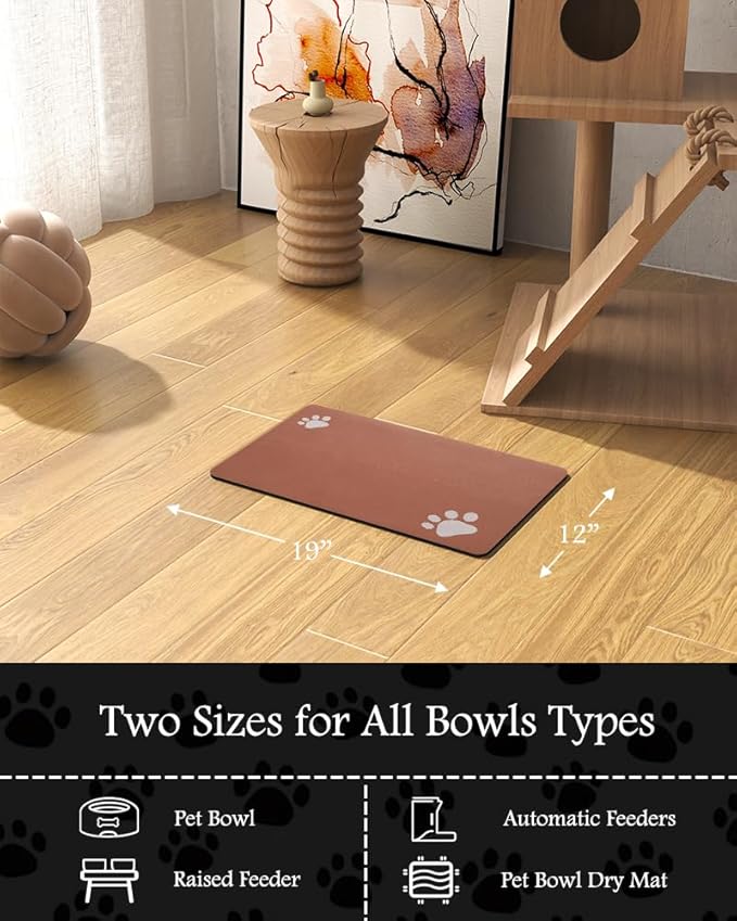 Pet Feeding Mat-Absorbent Dog Mat for Food and Water Bowl-No Stains Quick Dry Dog Water Dispenser Mat（Orange,12"x19"