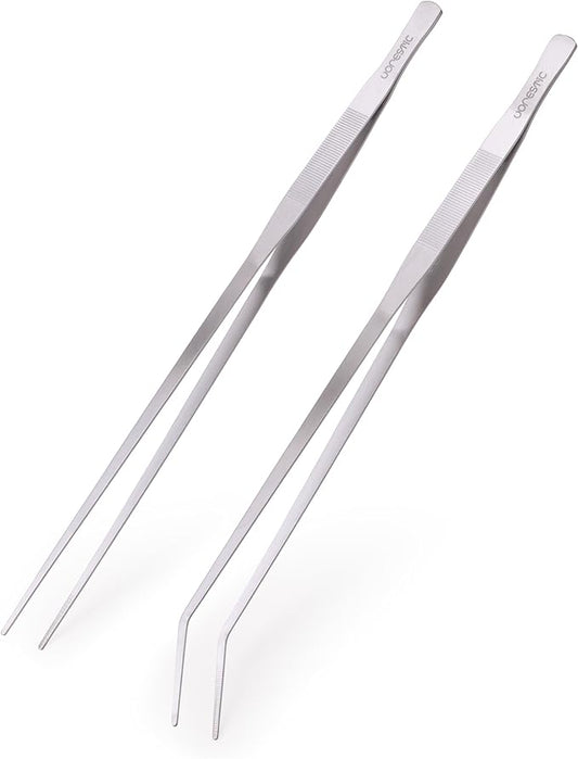 2 Pcs Heavy Duty Reptile Feeding Tongs, Aquarium Tweezers 18 Inch, Straight and Curved Extra Long Tweezers, Reptile Tongs, Aquarium Tongs, Aquarium Tweezers Extra Long