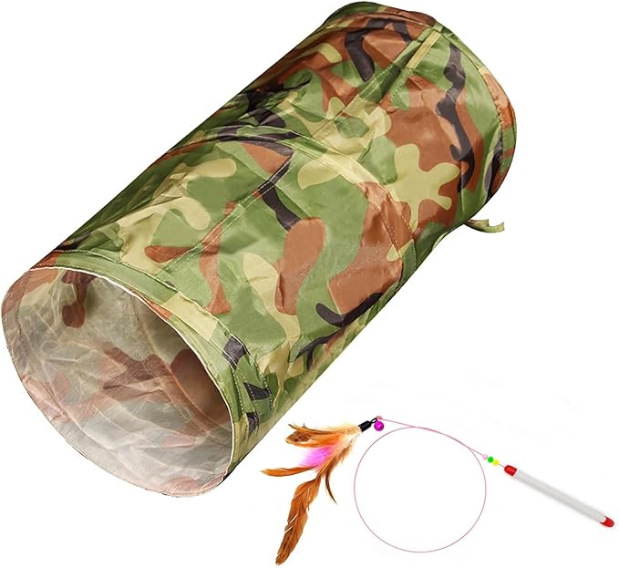 iCAGY Cat Tunnel for Indoor Cats Interactive, Rabbit Tunnel Toys, Pet Toys Play Tunnels for Cats Kittens Rabbits Puppies Crinkle Pop Up Camouflage Green 20"