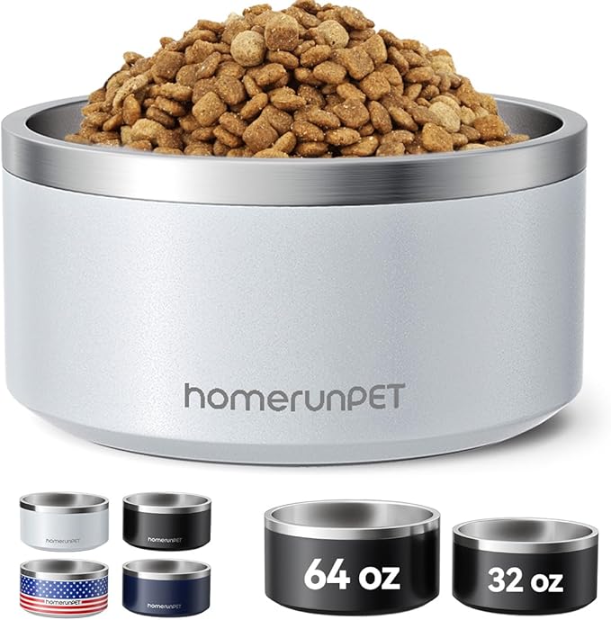 Homerunpet Double Wall Stainless Steel Dog Bowls, Non-Slip Base, Dishwasher Safe, Durable Pet Food & Water Bowl for Dogs & Cats(32oz, Steel Blue)