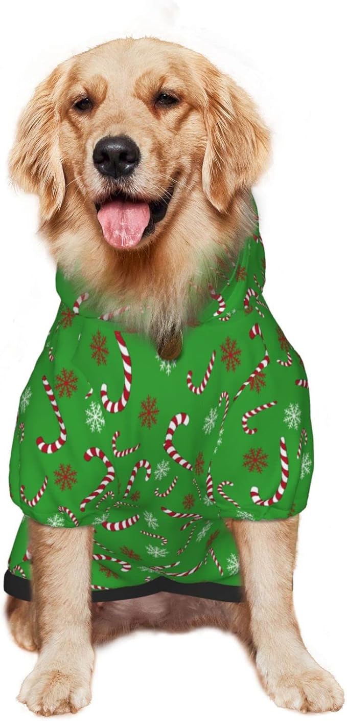 Green Candy Cane Hoodie,Christmas Cosplay Dog Clothes with Pocket and Hat Winter Clothes Sweaters X-Small