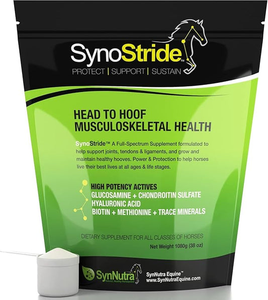 SynoStride All Natural, All-in-one, Joint and Hoof Health Supplement for Horses, Powder with Glucosamine, Chondroitin, Hyaluronic Acid, Biotin, Methionine, Trace Minerals, Made in USA (1080 Grams)
