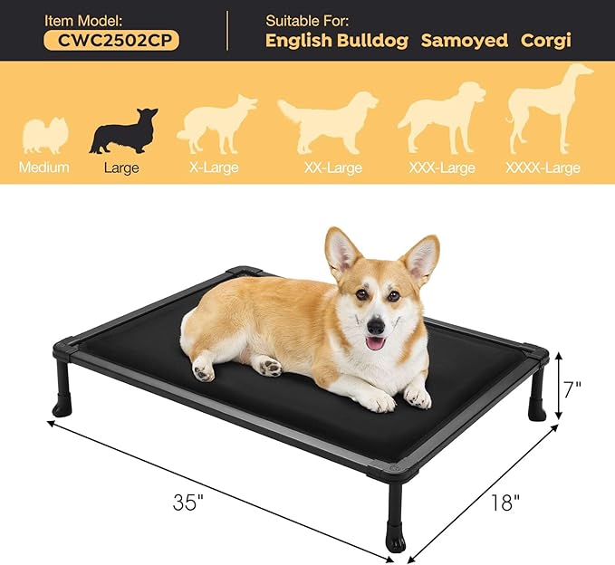 Veehoo Chew Proof Elevated Dog Bed, Durable Raised Pet Cot with Soft PP Cotton-Filled Waterproof Mat, Washable Padded Cot for Indoor, Outdoor & Camping, 35-Inch, Black