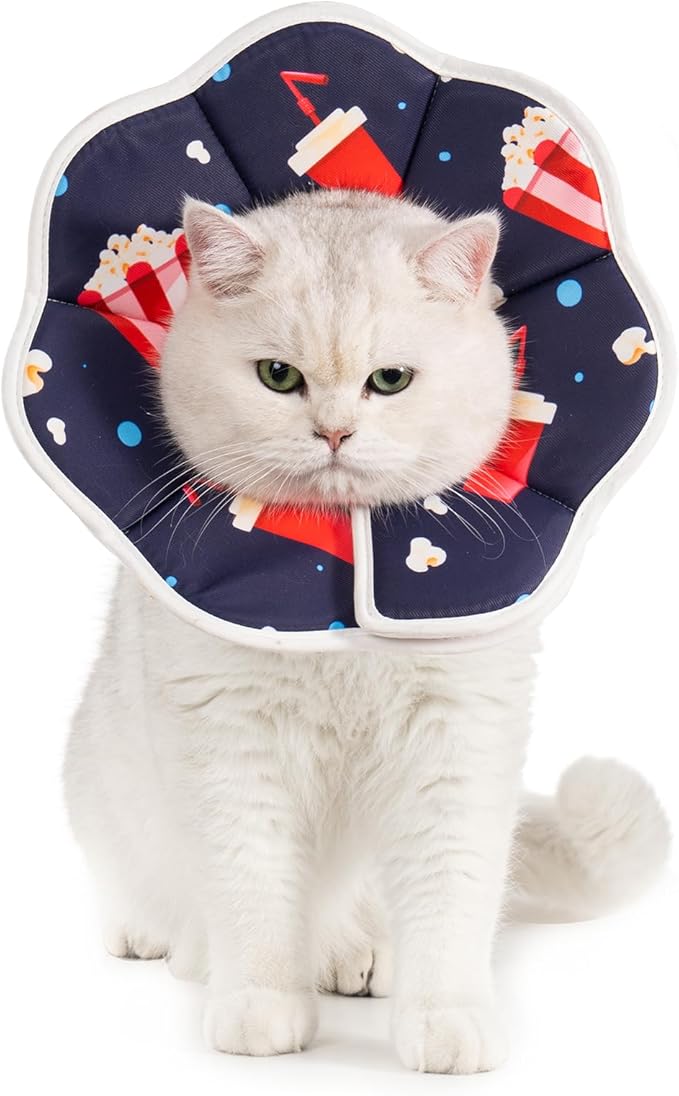 Avont Soft Cat Recovery Cone Collar, Adjustable Lightweight Kitten E-Collar for Small Dogs, Comfortable Neck Donut Stop Licking Scratching After Surgery -Popcorn(XS)