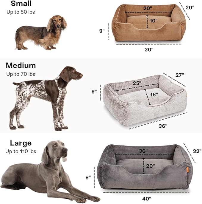 FUZI Luxury Aesthetic Dog Bed for Large Dogs with Washable Cover, Pet Couch, Pet Bed with Sides, Non-Slip Bottom, Soft and Durable Calming Dog Bed, Large 35.6x28.5x9.5 Dark Grey
