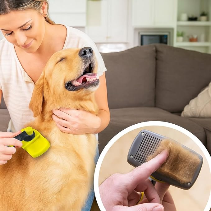 Self-Cleaning Grooming Brush for Dogs and Cats, Retractable Bristles for Easy Hair and Fur Removal - 7.5" Size