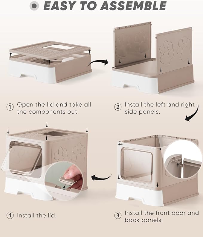 Enclosed Cat Litter Box, Large Litter Box for Big Cats, Covered Kitty Litter Boxes with Lid, Top Entry Cat Box Enclosure with Scoop, Odor Control, Easy to Clean(Coffee)