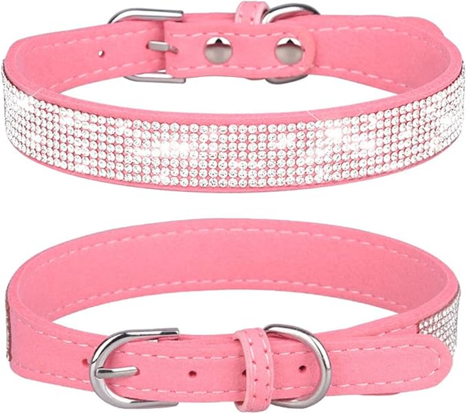 Small Dog Collar, Bling Rhinestone Diamond Fancy Crystal Glitter Pretty Jewel Pet Puppy Collars for XXS XS Small Medium Large Breed Girl Female Dogs Cats, Pink S