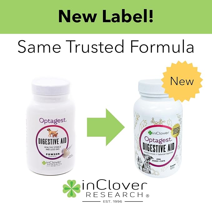 InClover Optagest Natural Digestive Aid, Organic Prebiotics & Enzymes Supplement Powder for Dogs and Cats - Promotes Healthy Stools, Less Gas, Optimal Nutrient Absorption, Intestinal Balance, 10.5oz