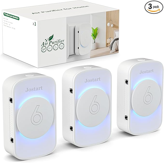 Air Ionizers for Home (3 Pack),Negative Ion Air Filter,Quiet Plug in air fresheners for Bedroom, Office, Kitchen,Garage,Portable Air Purifiers Odor, Smoke Dust, Pets, Mini Air Cleaner White