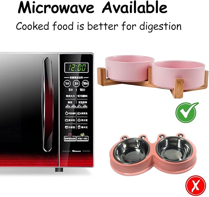 Petygooing Ceramic Cat Dog Bowl Set with Stand,Pink Pet Food and Water Dish,Small Dog Bowls Anti Slip Set of 2 Cat Bowls Pet Food Dishes Pet Bowl Small Size Pet (13.5OZ/5.1 in)