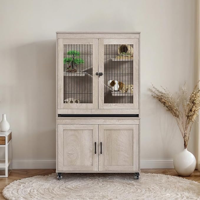 unipaws Ferret Cage with Storage, Large Vertical Hamster Cage, Iguana, Rabbits, Chinchillas, Pet Rats, Guinea Pigs - Multi-Level Small Animal Cage with Ramps, Platforms, and Wheels