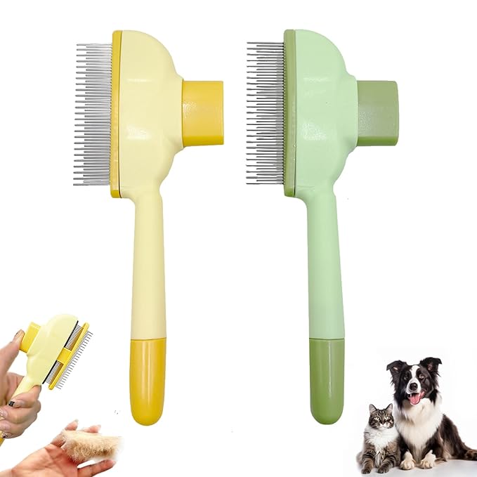 2Pcs Flea Comb for Cats Dogs,Long & Short Stainless Steel Metal Teeth for Shedding and Tangles,Cat Combs for Indoor Cats