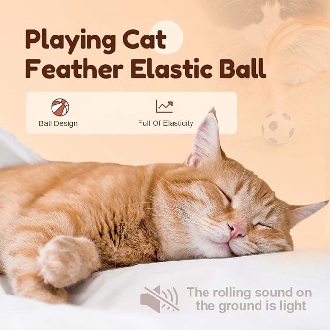 2025 New Interactive Cat Feather Ball Toy Set - Elastic Bouncy Cat Toys with Feather Tails, Silicone Rolling Balls for Indoor Cats & Kitten Exercise, Safe & Fun Play (1 Set)