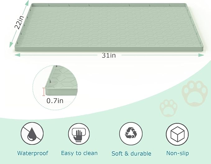 Cat Litter Mat, Silicone Large Cat Litter Trapping Mat for Litter Box - 31x22 in, Waterproof & Non-Slip, Durable & Easy Clean, Green