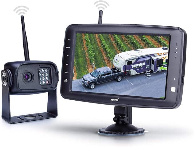 Wireless Backup Camera System with 7 inch Splitscreen, Waterproof Wireless Rear View Camera with Night Vision, Support add 2nd Wireless Reversing Camera for Trailer, RV, Trucks, Horse-Trailer, etc