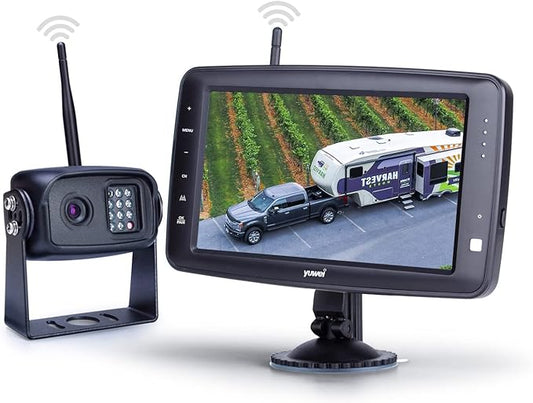 Wireless Backup Camera System with 7 inch Splitscreen, Waterproof Wireless Rear View Camera with Night Vision, Support add 2nd Wireless Reversing Camera for Trailer, RV, Trucks, Horse-Trailer, etc
