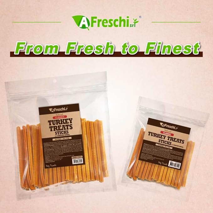 Afreschi Turkey β-Carotene Stick Dog Treats – 6 oz, USA-Sourced Trukey, All-Natural, Hypoallergenic, Low-Fat, Healthy & Easily Digestible, Puppy & Training Snack