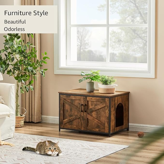 unipaws Top Opening Cat Litter Box Enclosure, Friendly to Elderly People, Waist or Keen Problem People, XL Extra Large Cat Box Furniture, High Jumbo Automatic Litter Box Cover Hidden for Large Cat