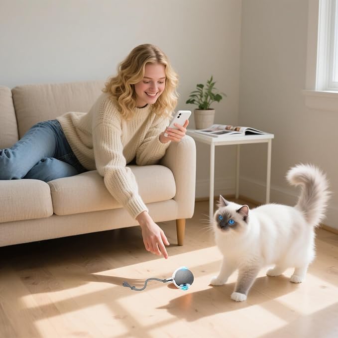 Interactive Cat Toy, 2025 New Interactive Rolling Cats Dog Toy Balls 360° Smart Automatic Rolling Pet Ball, Fast Moving Toy for Dog,Cat Ball Toy (Grey)