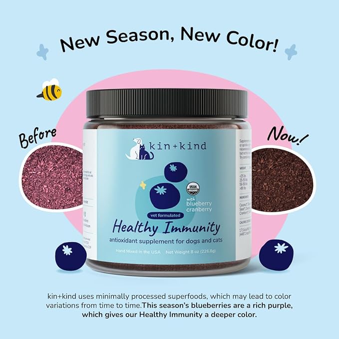 kin+kind Dog Supplement Powder - Supplement for Dogs & Cats for Healthy Immunity - Bladder Support - Natural Formula with Organic Cranberry, Blueberry and Coconut - Made in USA - Bundle (3 x 4 oz)