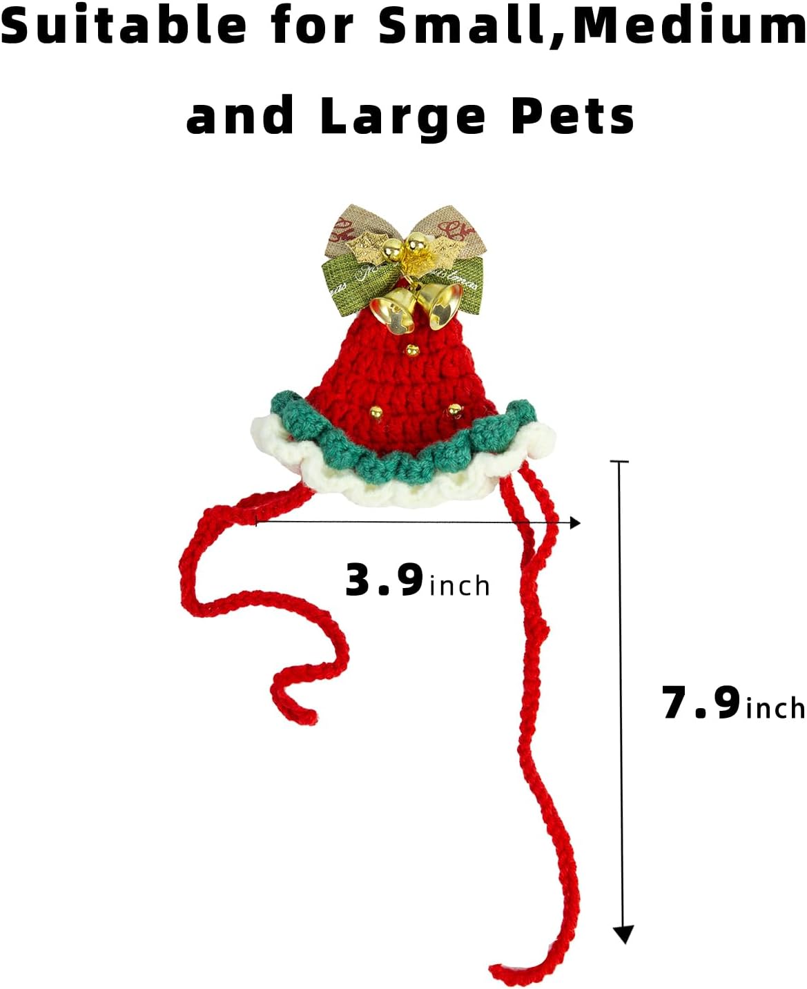 Christmas Dog Costume, Handmade Cat Holiday Outfit with Christmas Tree Hat & Wreath Scarf Set, Adjustable,Lightweight & Breathable,Pet Accessories for Rabbits Xmas Party & Photos (Small to Large size Pets)