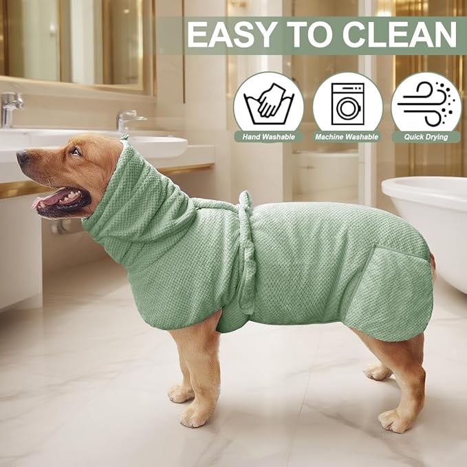 Microfiber Dog Bathrobe Towel Super Absorbent Dog Quick Dry Bathrobe for Puppies, Suitable for Medium and Large Dogs (Green Jacquard, XL)