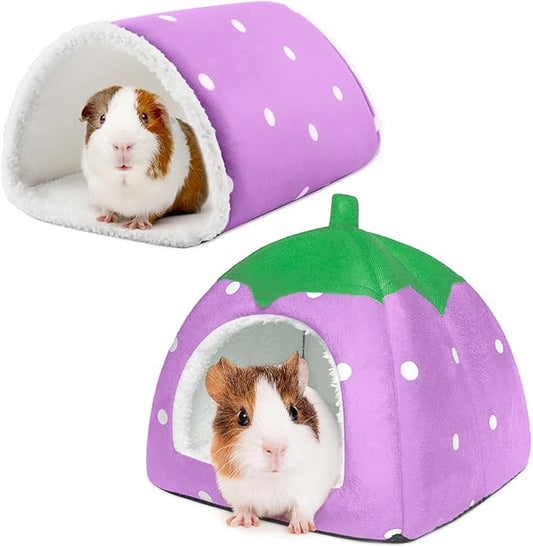 Guinea Pig Hideout with Tunnel, Washable Chinchilla House Bed, Fleece Hideaway, Enrichment Toys, and Cage Accessories for Ferret Hedgehog Small Animal