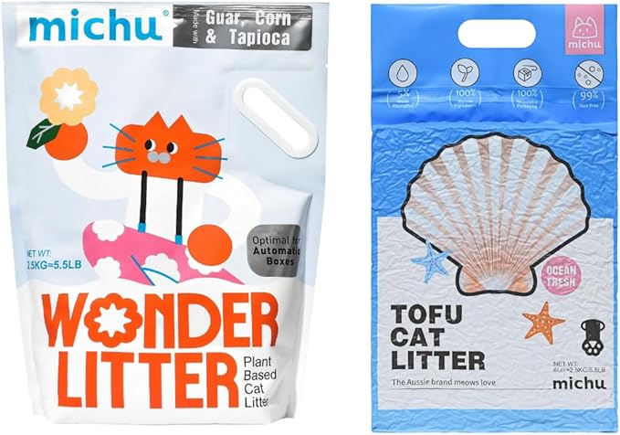 Tofu Cat Litter Natural Clumping Tofu Cat Litter 5.5lb/88oz 5 Scents (Ocean Fresh + Wonder Litter, 2 Pack)