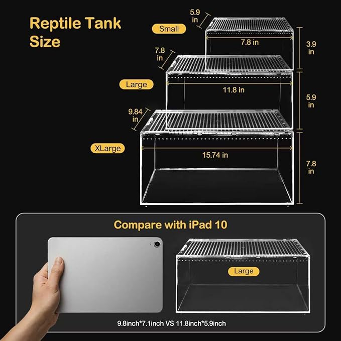 Reptile PC Terrarium,Spider Tank Starter Kit,Leopard Gecko Container,Tarantula Cage,Hermit Crab Habitat,Lizard Enclosure,Insect Housing,Jumping Spider Enclosure,Small Bearded Dragon Vivarium