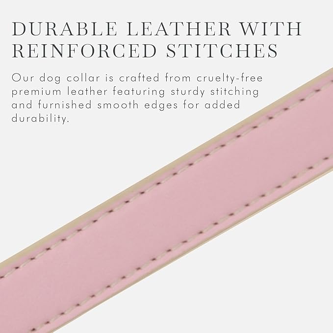 Cupertino Dog Collars, Harnesses & Leashes Made from Vegan Leather with Dog Tracker Device Holder Adjustable Dog Collar (Large, Pink)