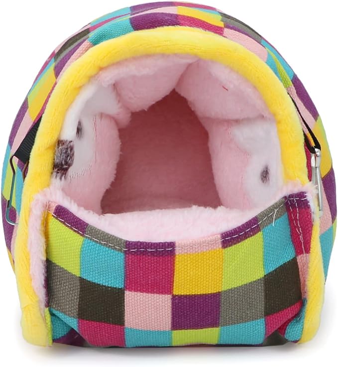 Wontee Hamster Bed Hideout Sugar Glider Hammock Small Animal Warm Bed House for Hamsters Hedgehogs Sugar Glider Gerbils Mice (Medium, Colorful Plaid)