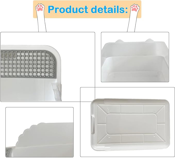 Open Cat Litter Box with High Side,Anti-Splashing Cats Litters Pan,Kitten Toilet with Litter Sifting Scoop,Semi-Enclosed Removable Kittens Litter for Boxes Easy to Clean No Odor