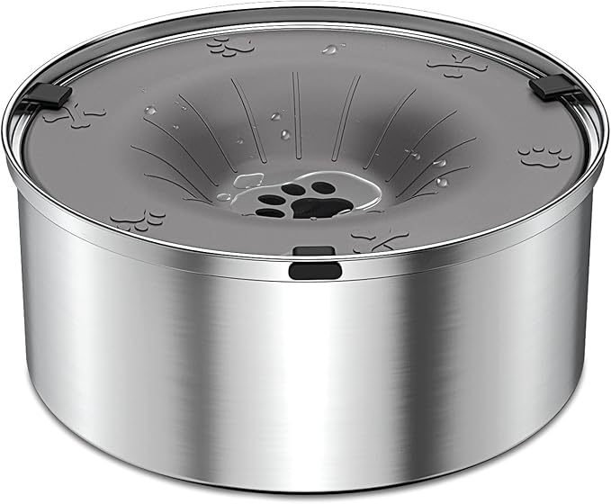 SCHITEC Dog Water Bowl No Spill 3L/0.8 Gallon Slow Drinking Anti-Splash Stainless Steel Dog Bowl with Floating Disk, Spill Proof Pet Travel Water Dispenser for Sloppy Messy Drinkers(Gray)