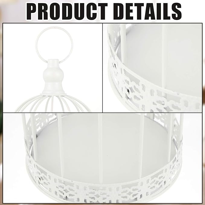 Sliner 4 Pcs Bird Cage Decorative Candle Holder Vintage Candle Holder Cage Lanterns Model for Modern Table House Home Decoration(White)
