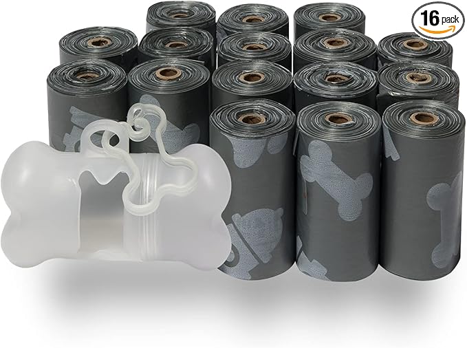 Best Pet Supplies Dog Poop Bags (240 Bags) for Waste Refuse Cleanup, Doggy Roll Replacements for Outdoor Puppy Walking and Travel, Leak Proof and Tear Resistant, Thick Plastic - Gray