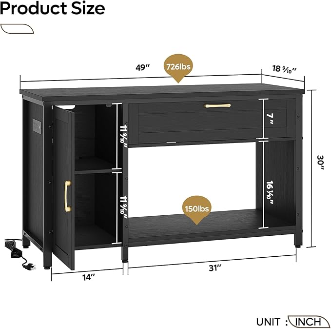 Bestier 55-75 Gallon Fish Tank Stand with Power Outlet&LED Light, 49x19 Heavy-Duty Metal Aquarium Stand with Cabinet&Drawer for Accessories Storage, Suit for Reptile/Turtle Terrarium, 726Lbs Capacity