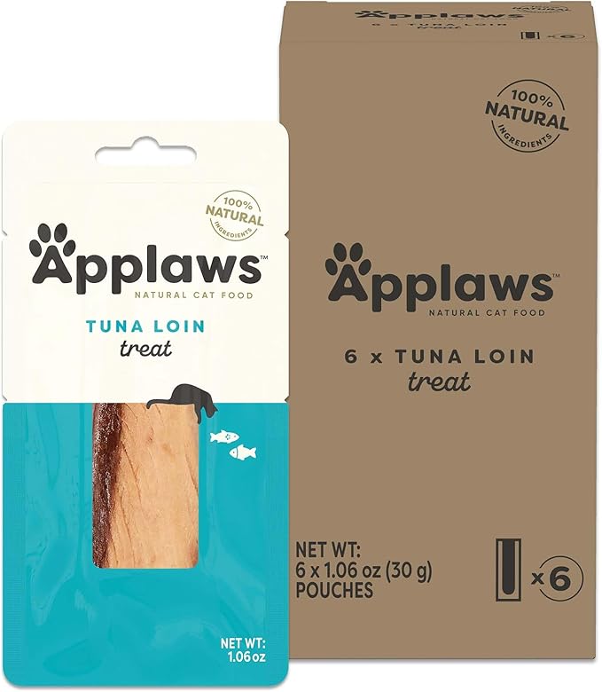 Applaws Natural Cat Treats, Grain-Free, High-Protein Whole Tuna Loins, Single-Ingredient Healthy Snack for Cats (6 x 1.06oz Loins)