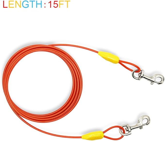 Petest 15ft Tie-Out Cable with Crimp Cover for Large Dogs Up to 90 Pounds
