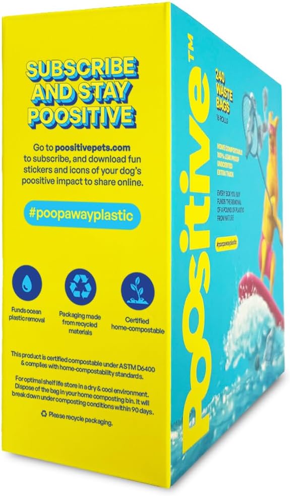 100% Certified Home Compostable Dog Poop Bags - ASTM D6400 & AS 5810 Compliant Dog Waste Bags, 240 bags, 16 rolls, unscented