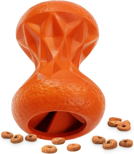 Rubber Dog Toys Treat Dispensing - Super Tough Treat Toys for Aggressive chewers Small, Medium and Large Dog Toys IQ Training (Orange)